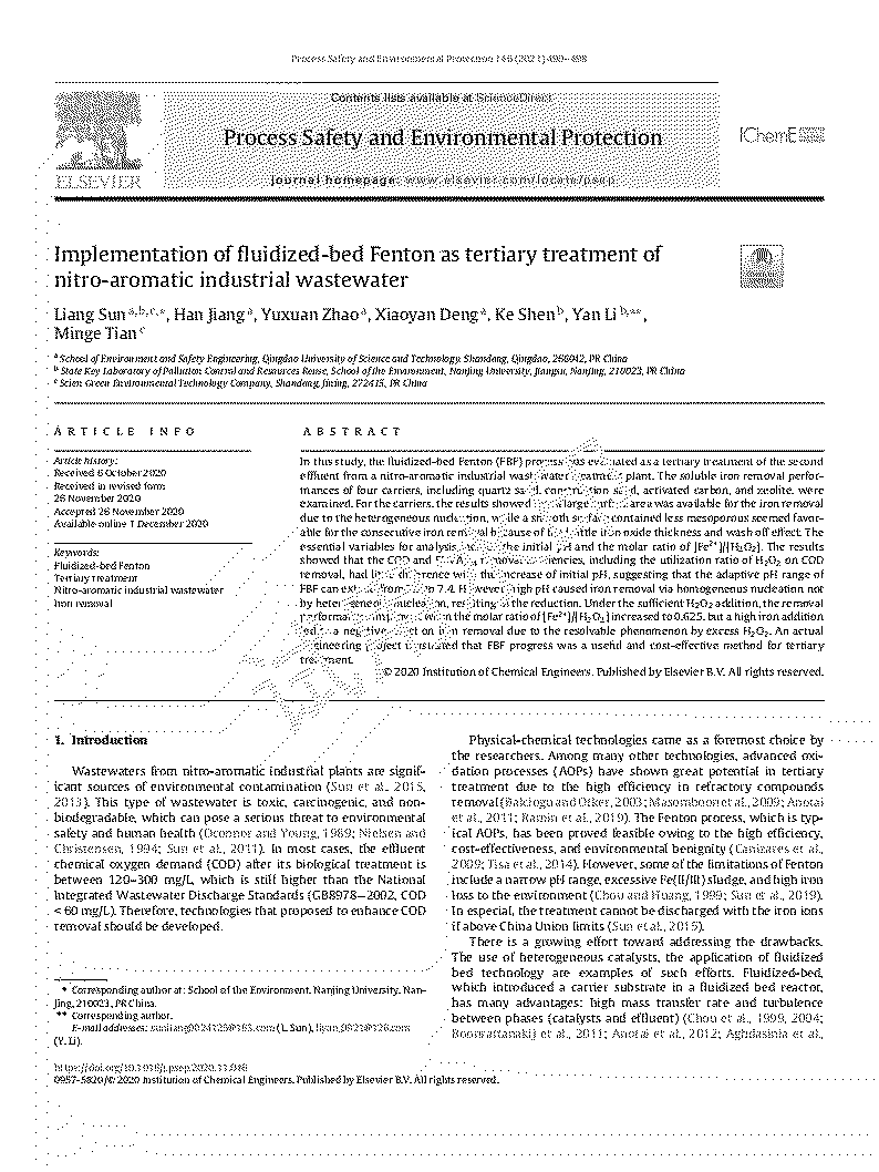 44、流化床Fenton三级处理硝基芳烃工业废水的研究